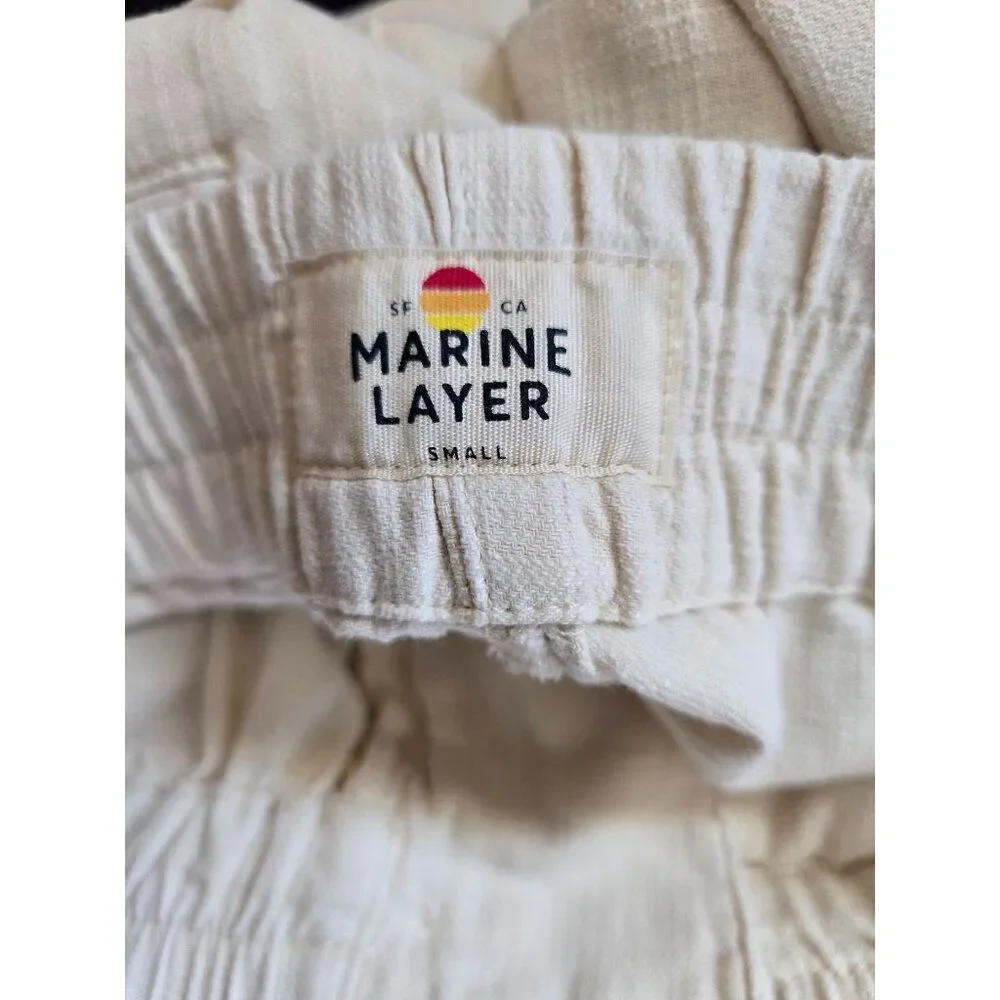 Marine Layer Mens Linen-Blend Elastic Waist Pants Size Small Beige